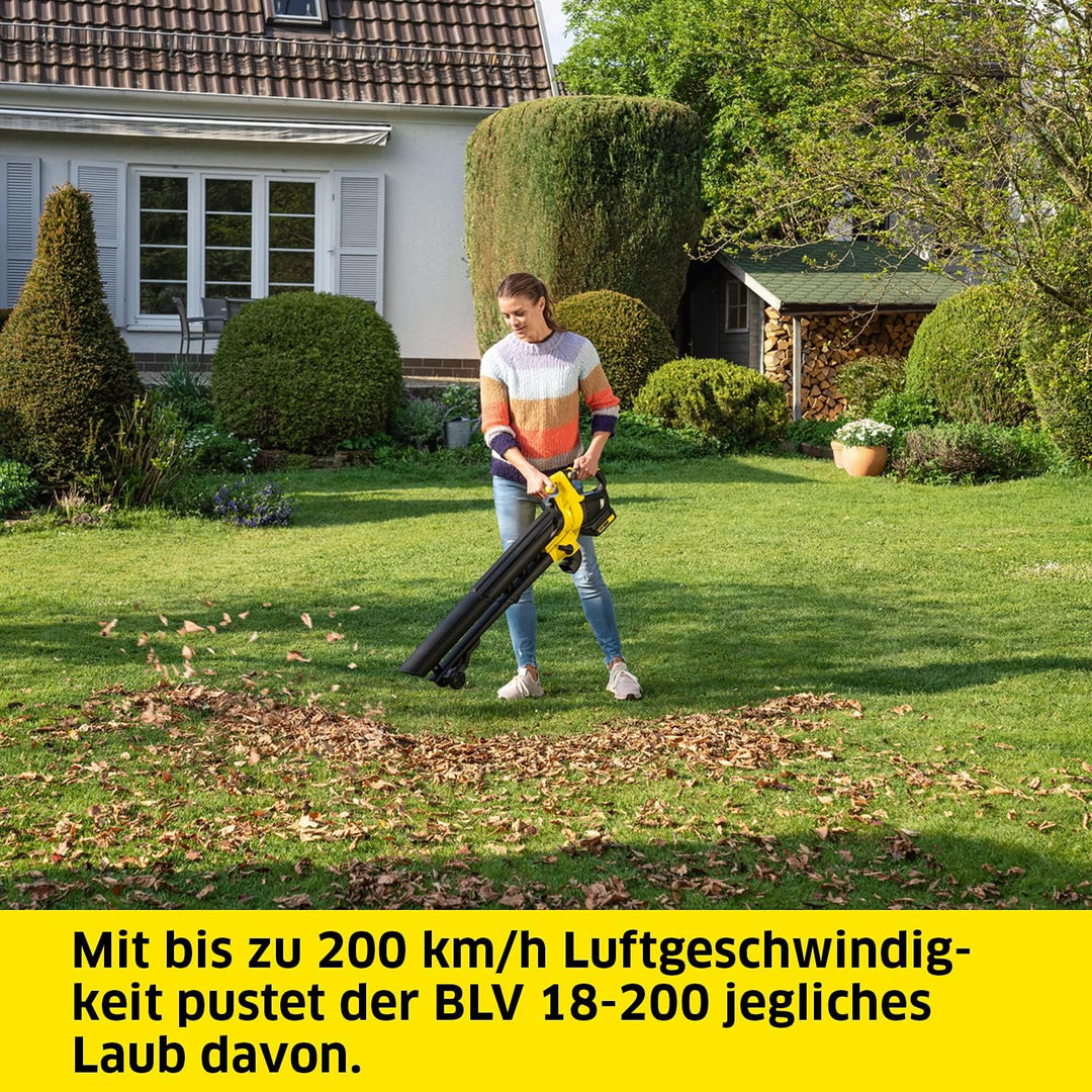 Kärcher 18 V Akku-Laubbläser und Laubsauger BLV 18-200 Battery, mit Mulchfunktion, Luftgeschwindigke