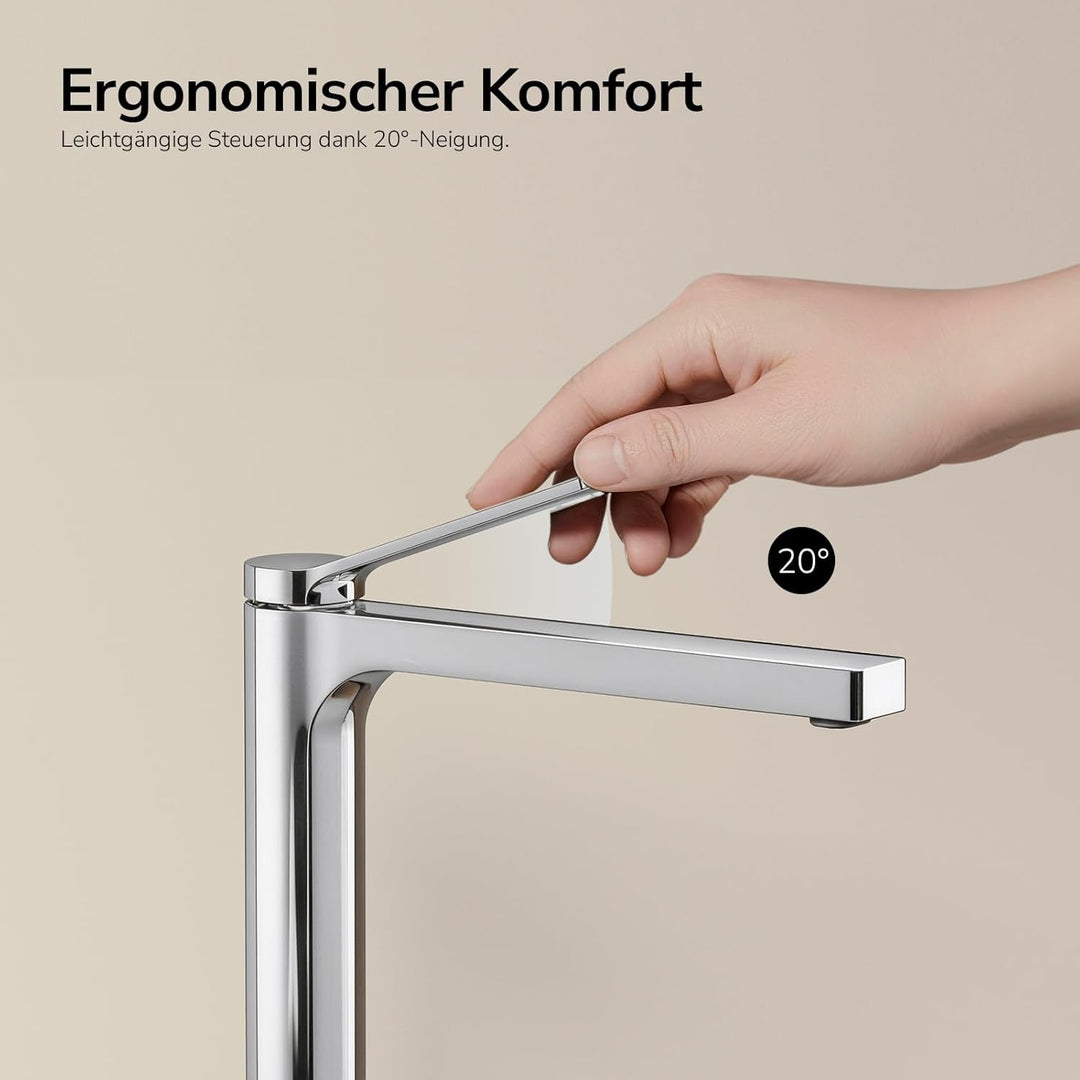EMKE Wasserhahn Bad Chrom, waschtischarmatur, 4MS Messing, Wasserhahn Bad mit Auslauf Höhe 265mm, Mi
