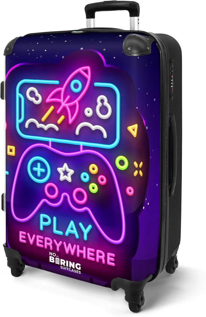 Reisekoffer Geschenk Junge Rollkoffer Reisekoffe Trolli Suitcase Koffer Gross Kinder - Gaming - Neon