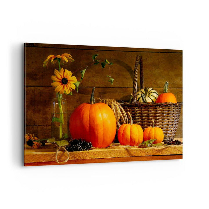 Bilder auf Leinwand 100x70cm Leinwandbild Herbst Folk Tradition Kürbisse Gross Wanddeko Bild Schlafz