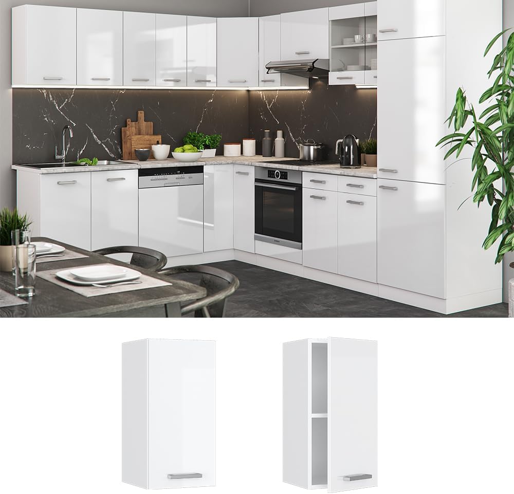 Vicco Hängeschrank R-Line, Weiss Hochglanz/Weiss, 30 cm Weiss Hochglanz Hängeschrank 30cm, Weiss Hoc