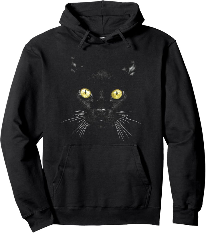 Black Cat Face Yellow Eyes Kitty Kitten Cat Pullover Hoodie