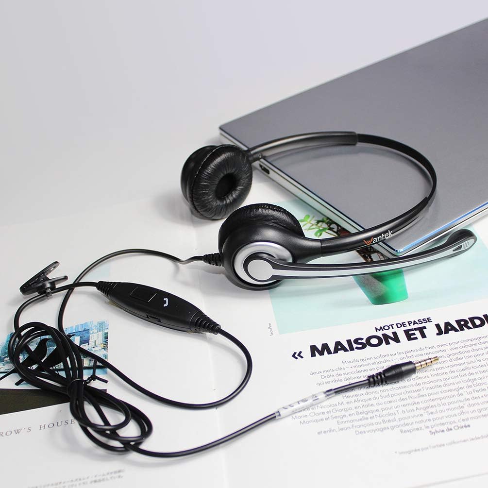 Wantek Headset Handy Binaural mit Noise Cancelling Mikrofon, Smartphone Kopfhörer für iPhone Samsung
