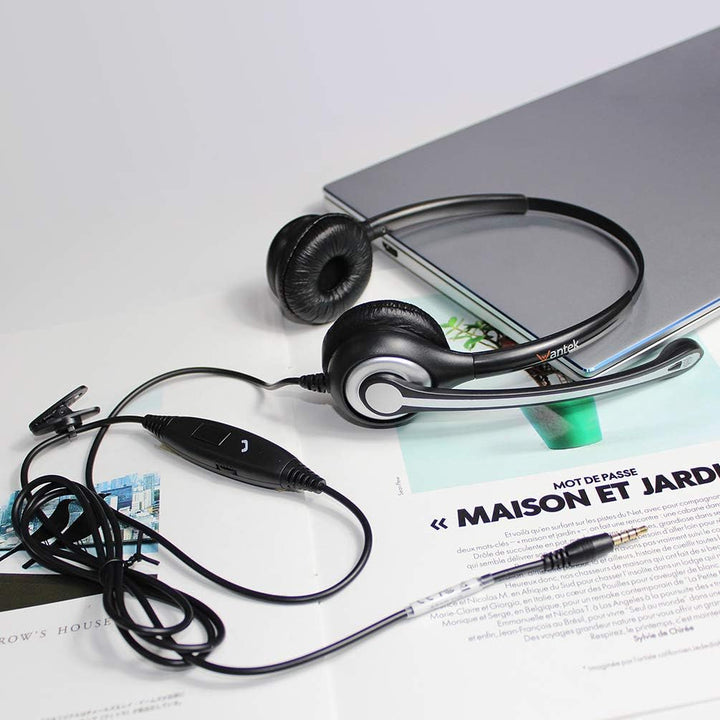 Wantek Headset Handy Binaural mit Noise Cancelling Mikrofon, Smartphone Kopfhörer für iPhone Samsung