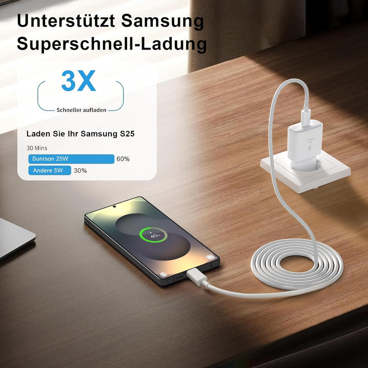25W USB C Ladegerät Ladekabel für Samsung Galaxy S25 S24 S23 S22 S21 Ultra S20fe A56 A55 A54 A53 A52