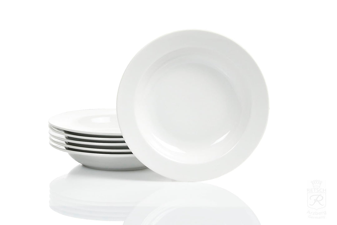 Retsch Arzberg Heike Weiss Suppenteller 21cm, Set 6-teilig, Porzellan uni weiss, rund