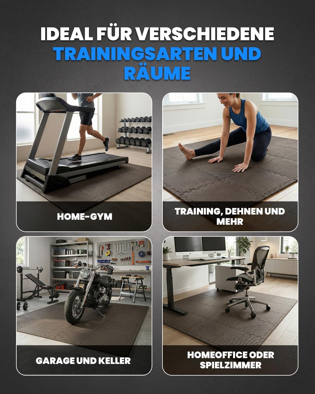 unycos - Bodenschutzmatte Set【12/20/28 Teile】Puzzlematte 30x30 cm, Rutschfeste Schutzmatten per Fitn