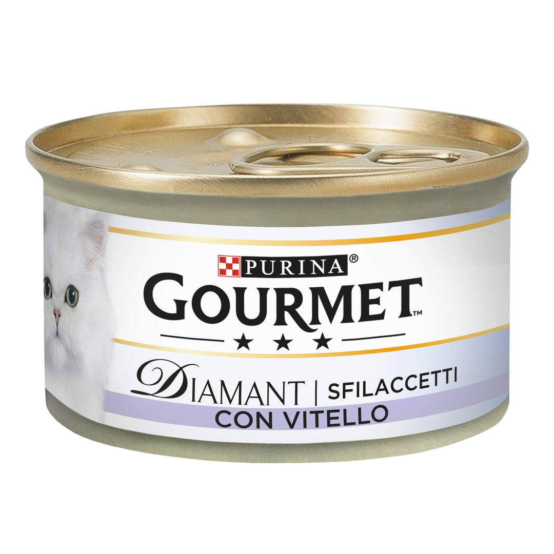 PURINA GOURMET DIAMANT Feuchtigkeitskatzen-Schnuller, mit Kalbsleder, 24 Dosen à 85 g (Packungsgröss