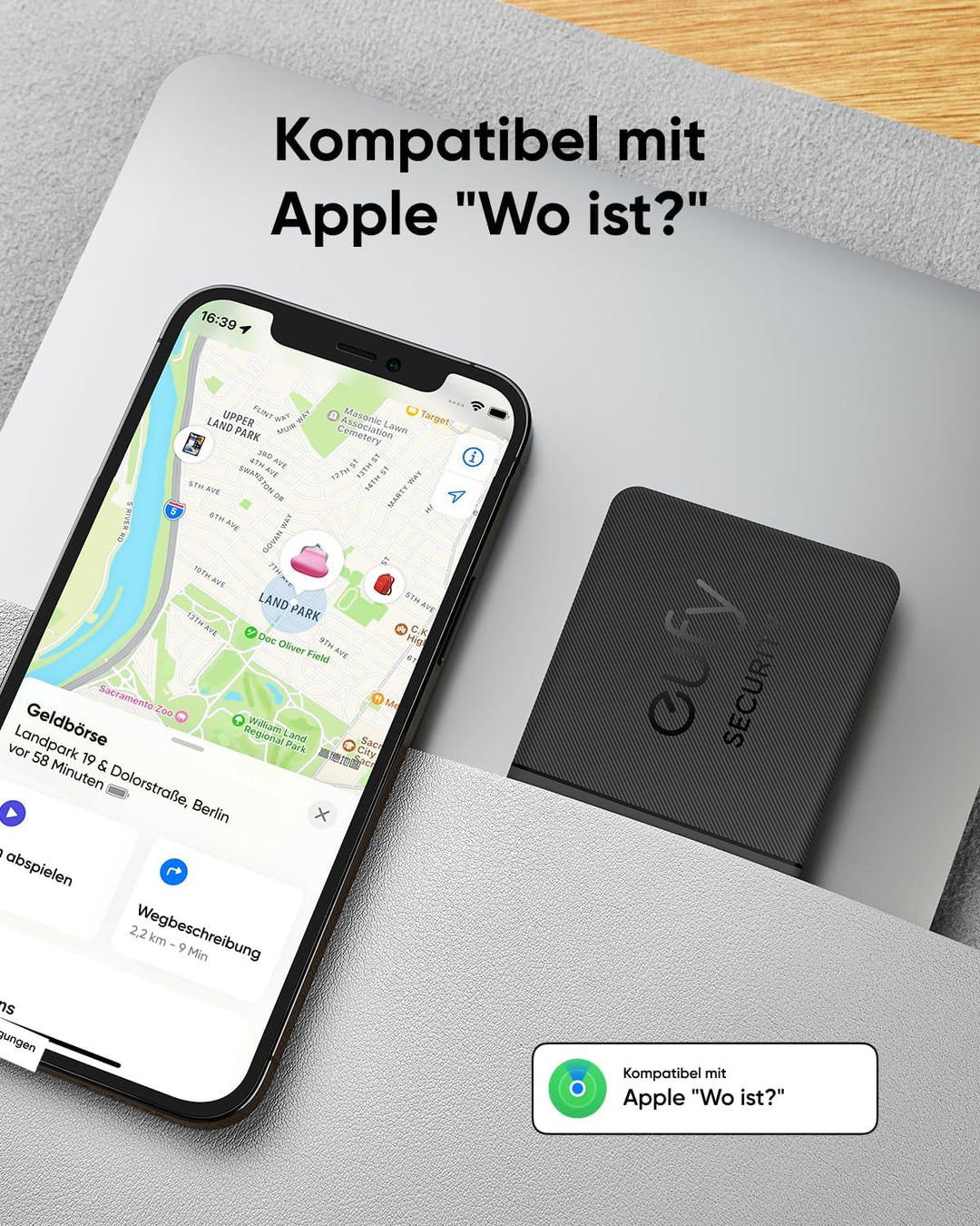 eufy SmartTrack-Karte E30 (Schwarz, 1er-Pack), Wiederaufladbar, Funktioniert mit Apple Wo ist? (nur