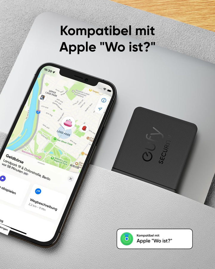 eufy SmartTrack-Karte E30 (Schwarz, 1er-Pack), Wiederaufladbar, Funktioniert mit Apple Wo ist? (nur