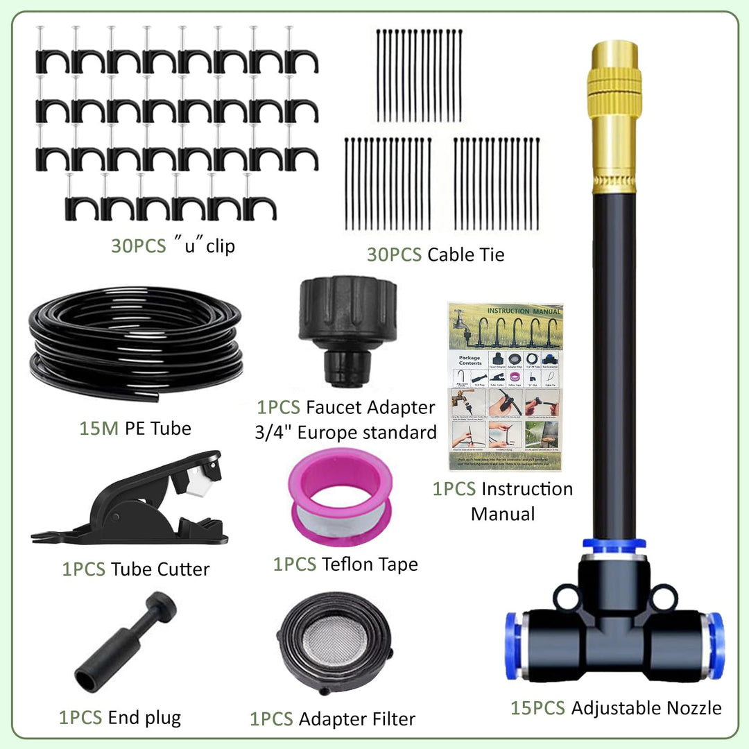 15M Quick-Connect Drip Irrigation System Kit,360° Curved Bewässerungssystem Garten,Automatische Bewä