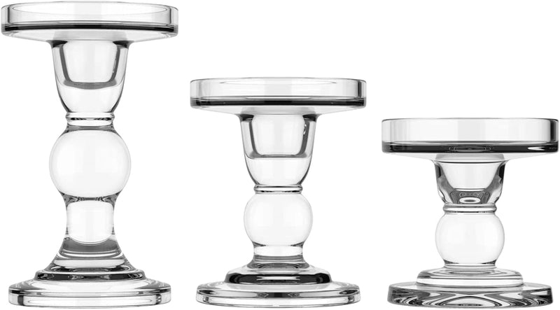 Lewondr Glas Kerzenhalter, 3 Stücke Kristallklar Kerzenständer in Unterschiedlicher Grösse, Elegant