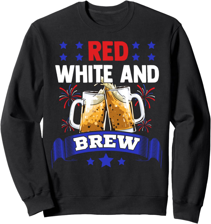 Red White And Brew 4. Juli Feuerwerk American Flag Beer Sweatshirt