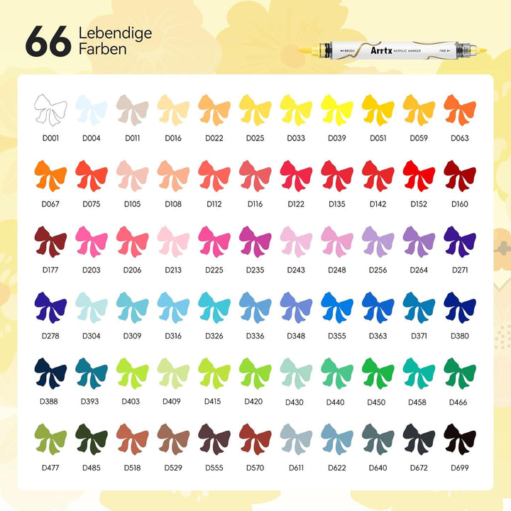 Arrtx Acrylstifte für Steine Wasserfest-66 Farben Stifte Steine Bemalen, Doppelspitzenmarker(Pinsels