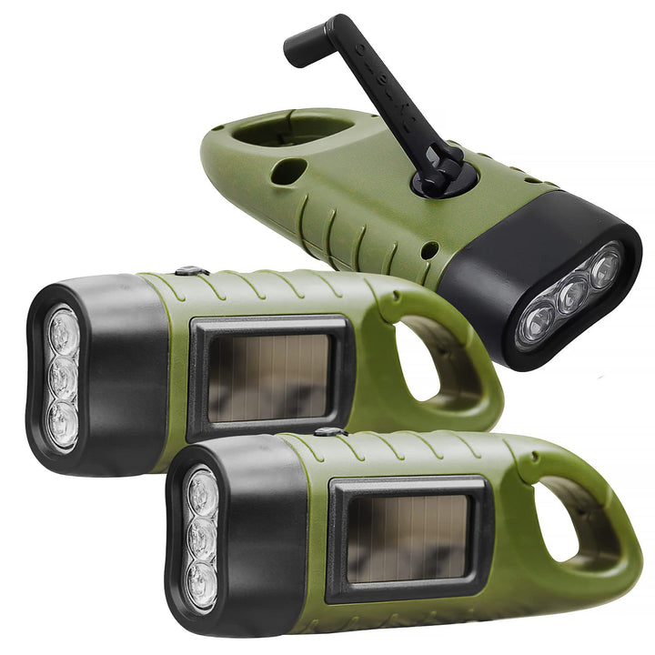 REKALRO LED Handkurbel Wiederaufladbare Taschenlampe 3pcs, Solar mit Wandern Schnalle, Kurbeltaschen