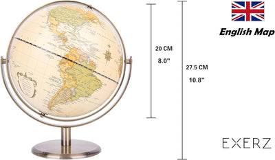 Exerz 20cm Antiker Globus/Schülerglobus- Metallbasis Bronzierte Farbe- Carte en Anglais - Alle Richt