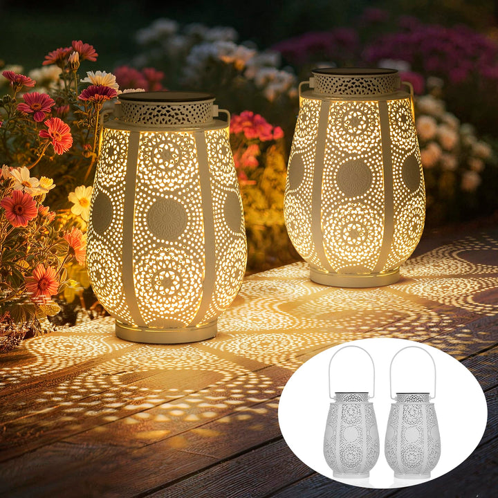 2 Stück Solarlampen für Aussen Garten Vintage, IP65 Wetterfest Solarlaterne für Aussen Hängend Metal