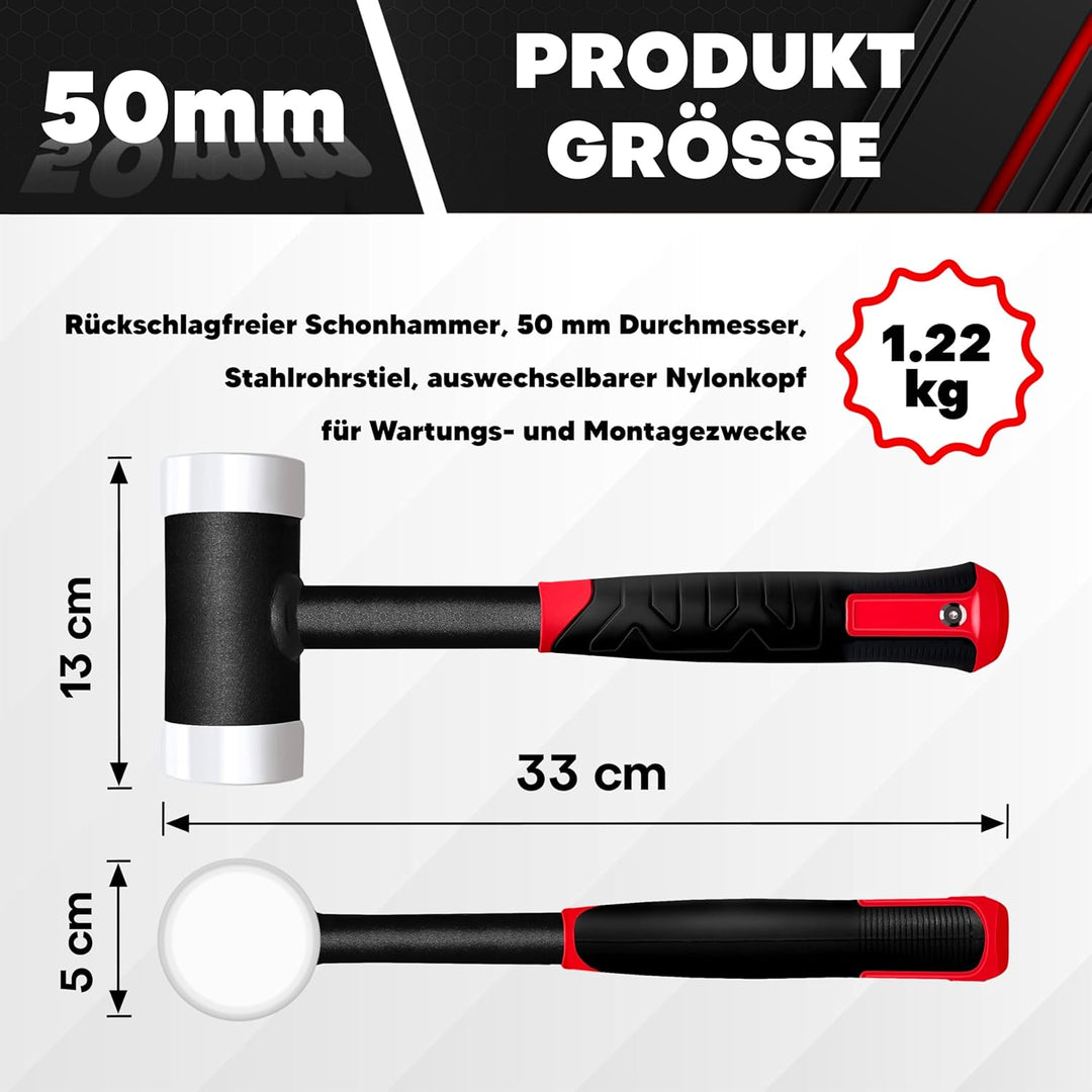 C&T Rückschlagfreier Schonhammer, Schutz Hammer, Ø50mm, Stahlrohrstiel, Austauschbare Polyamid-Köpfe