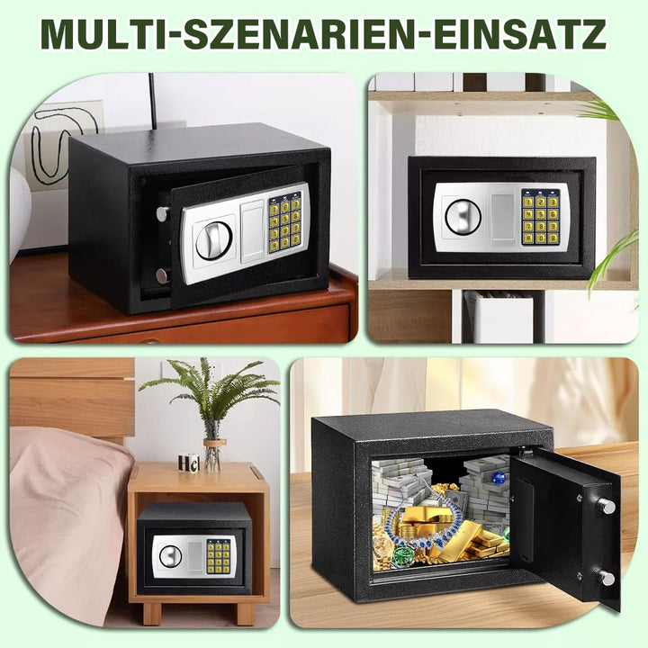 Elektronischer Safe, 8,5 l, Tresor, Mini-Tresor, wasserdicht und feuerfest, mit digitalem Schloss un