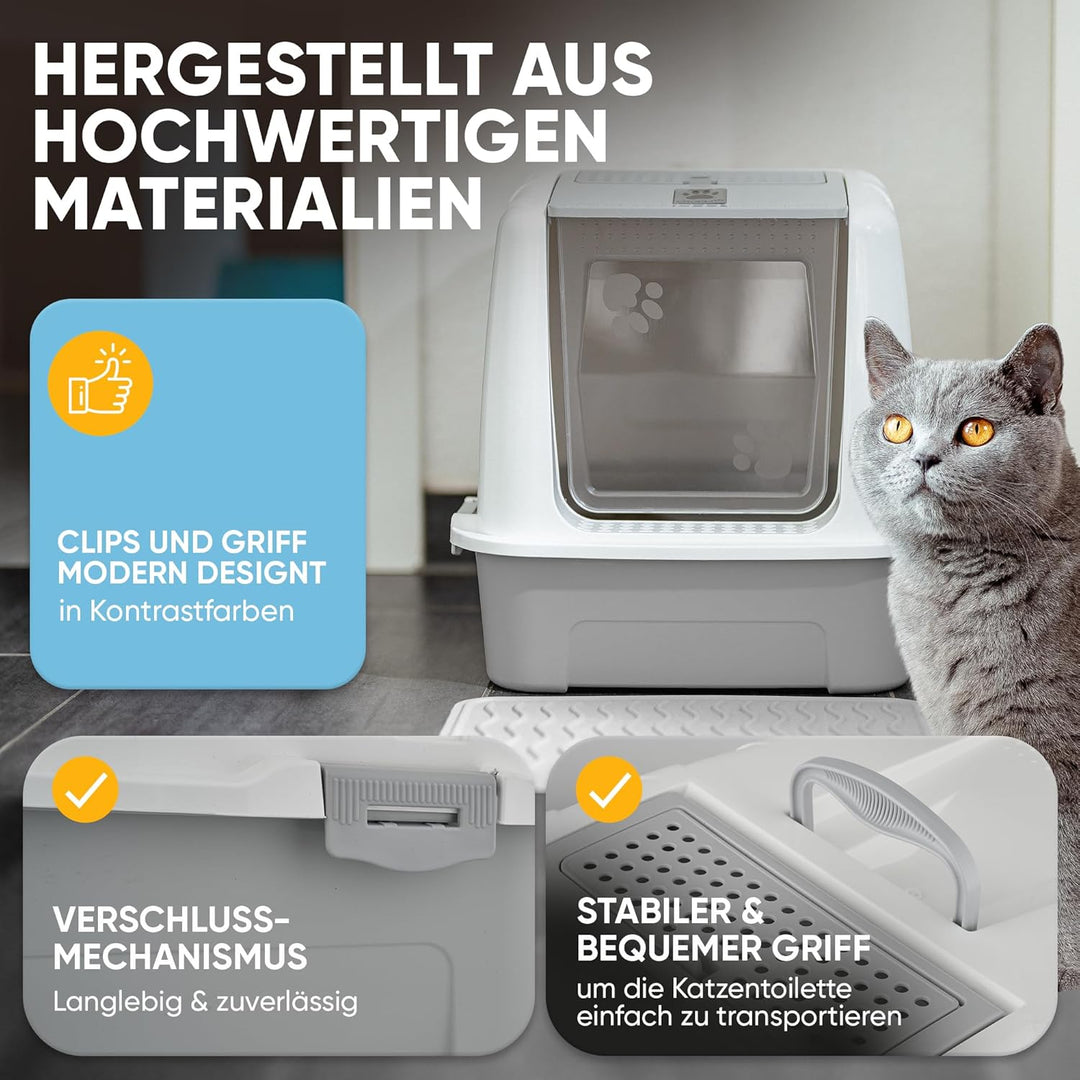CROPLAS Katzenklo mit Deckel und Aktivkohlefilter, inklusive Katzenklo Matte und Katzenklo Schaufel