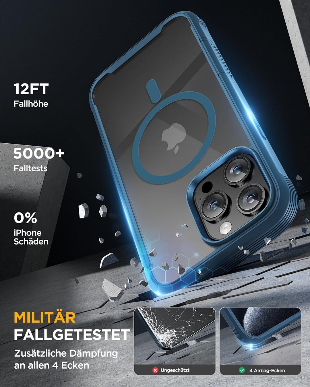 Miracase 360 Grad für iPhone 16 Pro Max Hülle mit Magsafe, Eingebaut Glas Schutzfolie, Komplettschut