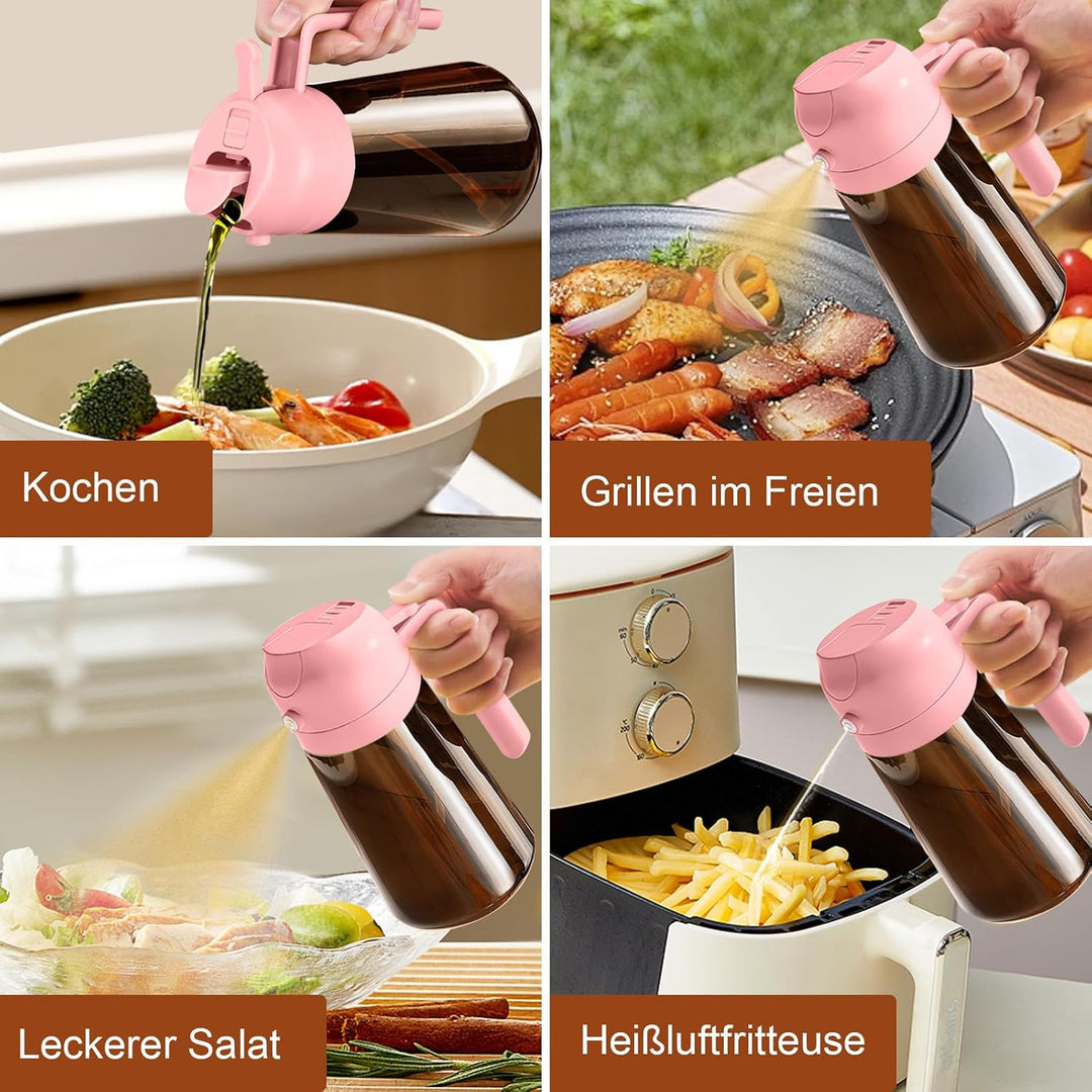 YARRAMATE 2 Stück 470ml Ölsprüher zum Kochen, 2-in-1 UV Schutz ölzerstäuber für die Küche, Bernstein