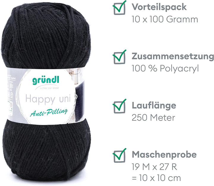 Gründl Happy uni (Strick- und Häkelgarn mit wollartigem Charakter aus 100 % Polyacryl, Anti-Pilling,