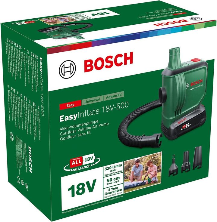 Bosch elektrische Luftpumpe/Luftpumpe für Luftmatratze EasyInflate 18V-500 (1x 2,0 Ah Akku; 18 Volt