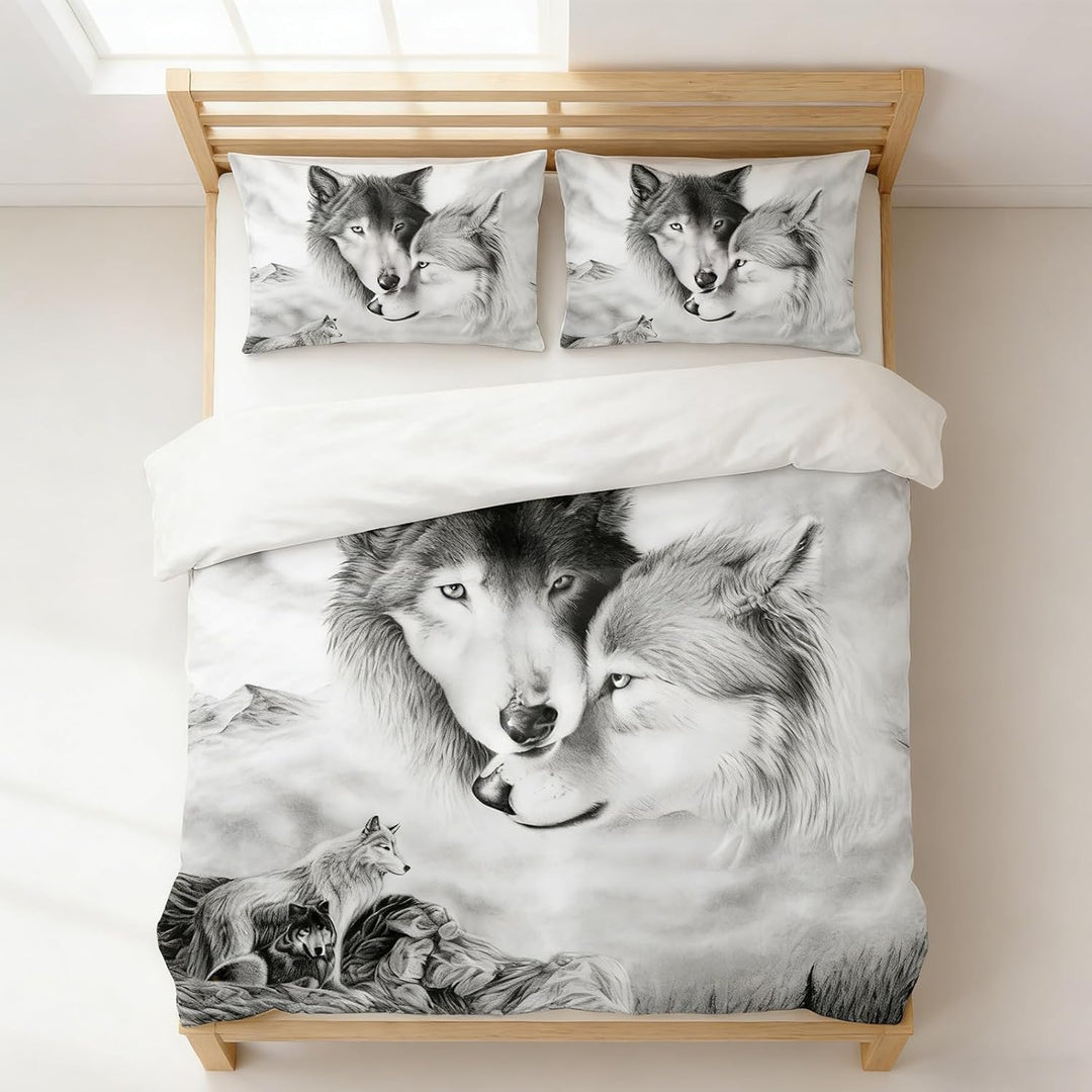 CIUNVXD 3D Wolf Theme Muster Bettbezug,3D Realistisches Tier Wolf Motiv Bettwäsche Set,Wolf-Motiv-Dr