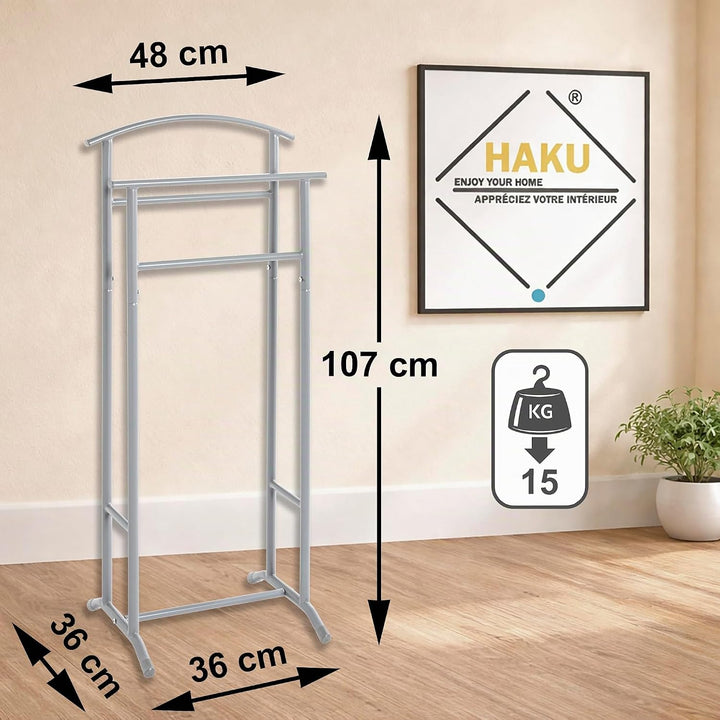 HAKU Möbel Herrendiener Schlafzimmer grau Stahlrohr stummer Diener grey - Masse: B 48 x H 107 x T 36