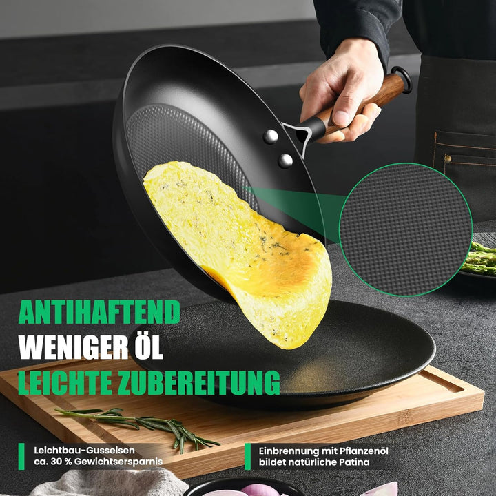 YUTANN Gusseisenpfanne 20 cm, Bratpfanne aus Massivem Gusseisen, Voreingebrannt und Gleichmässige Wä