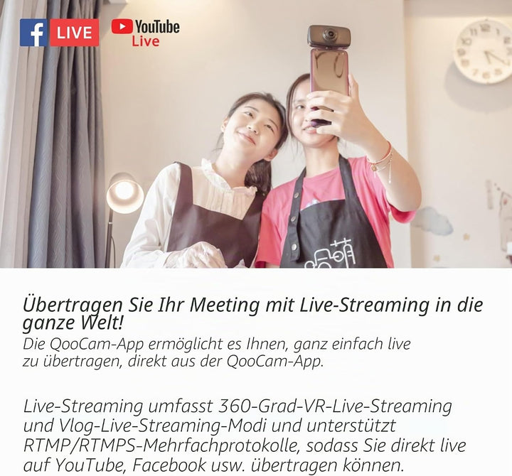 Kandao QooCam Fun Black [USB-C], a Kind of 360 Camera live Stream on Social Media Smartphone Camera