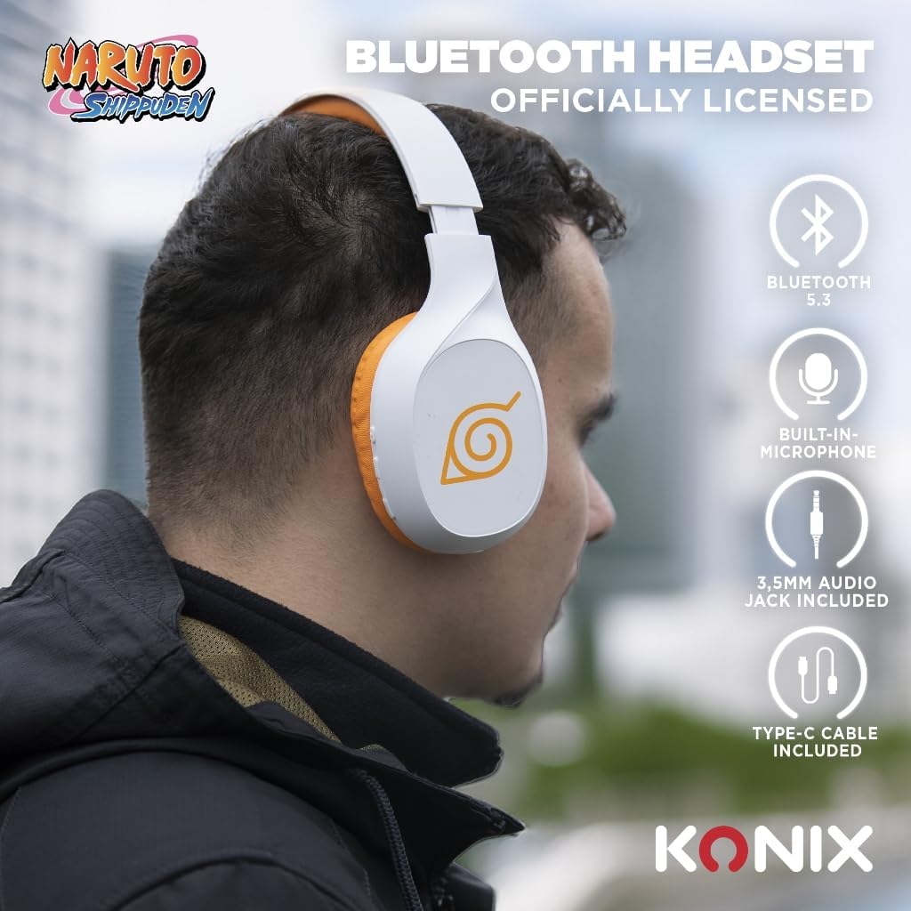 Konix Naruto Shippuden Drahtlose Bluetooth 5.3-Kopfhörer für Smartphones und Tablets - 30 Stunden Ak
