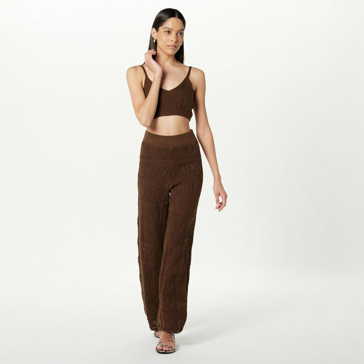 The Drop Damen Hose Diza Pull On Flare Leg Crochet Pant XS Kaffeebohnen, XS Kaffeebohnen