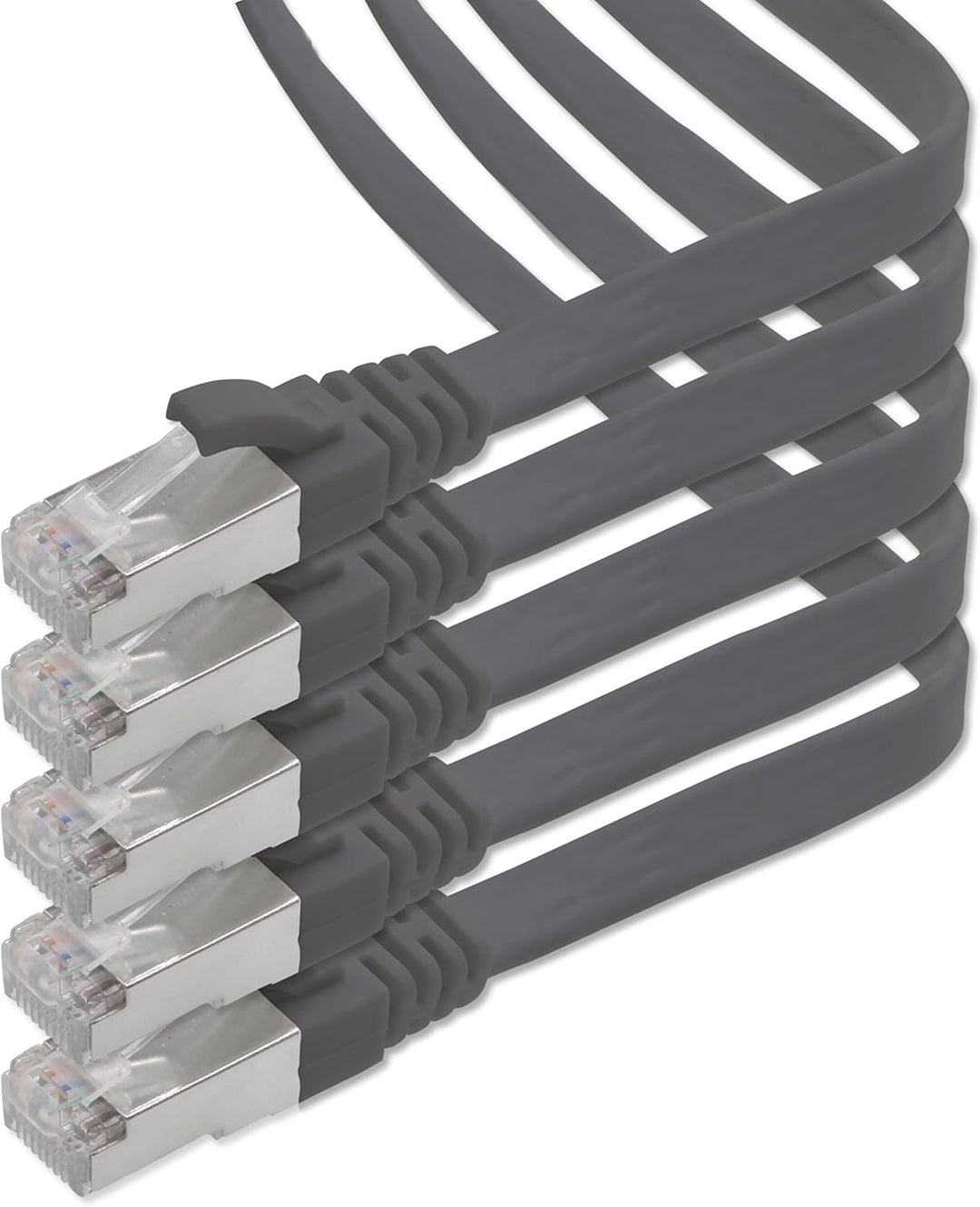 1aTTack.de 10m - schwarz - 5 Stück CAT.7 Gigabit Ethernet LAN Flachband Flachbandkabel (RJ45) Netzwe