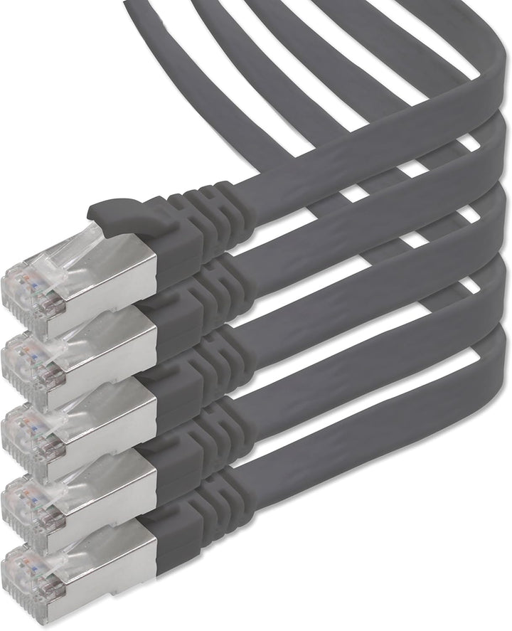 1aTTack.de 10m - schwarz - 5 Stück CAT.7 Gigabit Ethernet LAN Flachband Flachbandkabel (RJ45) Netzwe