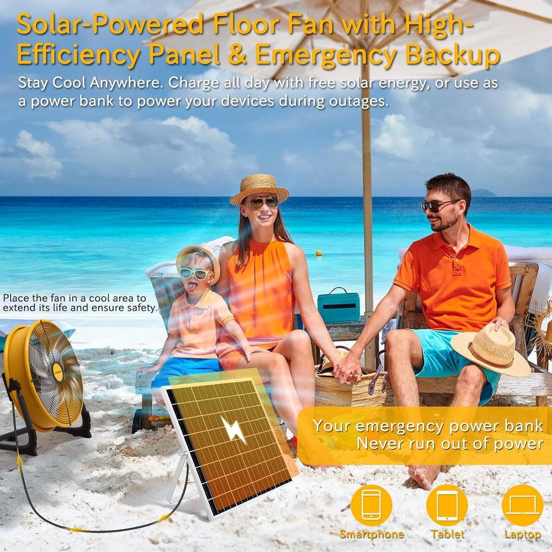 T-SUNUS Bodenventilator mit Solarpanel, Standventilator Windmaschine Metall Leise mit Typ C und USB