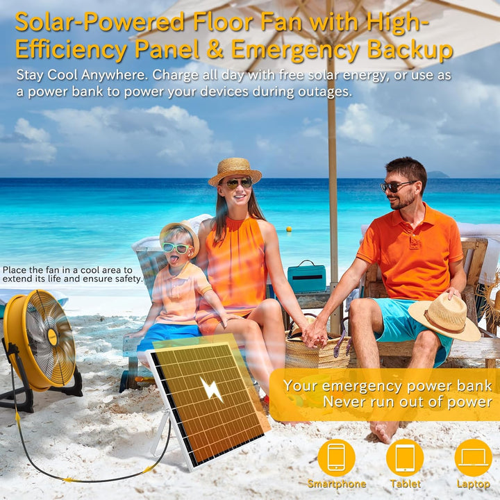 T-SUNUS Bodenventilator mit Solarpanel, Standventilator Windmaschine Metall Leise mit Typ C und USB