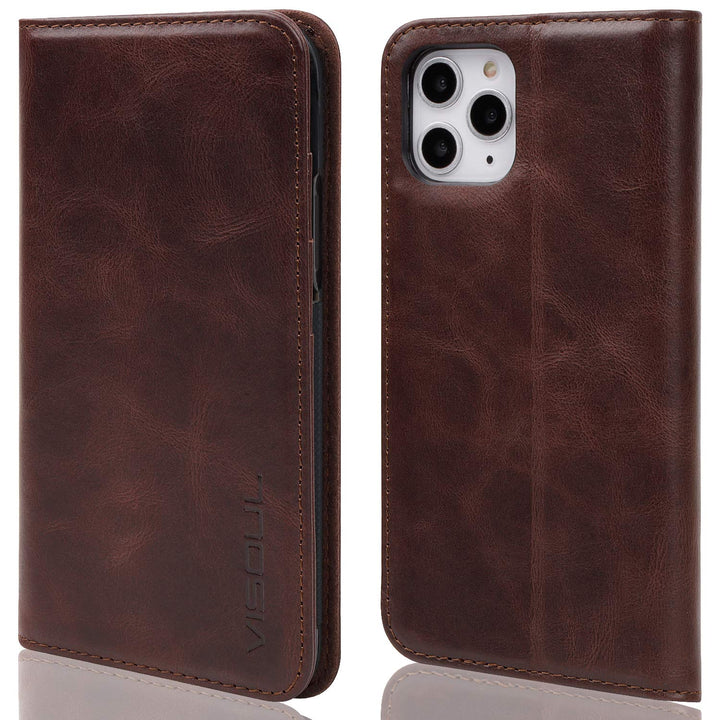 VISOUL iPhone 11 Pro Max Hülle,Stossfeste Handyhülle [Auto Sleep/Wake][100% Leder] TPU Schutzhülle K