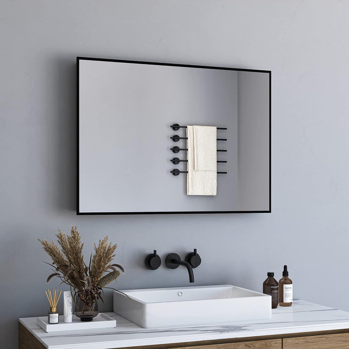 BD-Baode Spiegel Schwarz 70x50cm Rechteckiger Metallrahmen Badspiegel Wandspiegel für Badezimmer Woh