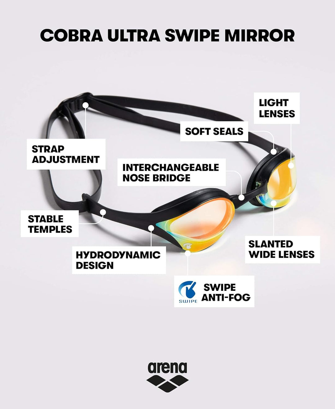 arena Unisex – Erwachsene Cobra Ultra Swipe Mr (Yell-White) Swim Goggles, Mehrfarbig, 1 Bundle mit A