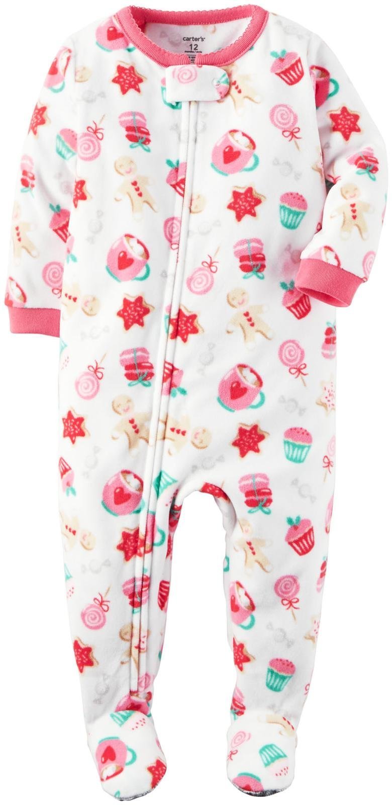 Carter's Schlafanzug Fleece Einteiler Mädchen Girl warm Weich Winter Reissverschluss (104/110, Weiss