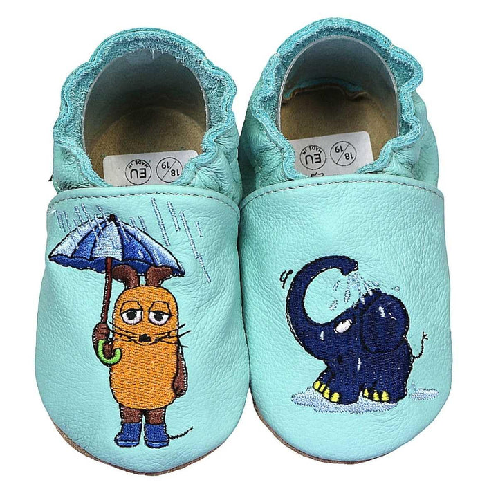 HOBEA-Germany Kitaschuhe Safestep, Kinderhausschuhe, Lederschuhe 20/21 EU Maus mit Elefant Regen Min