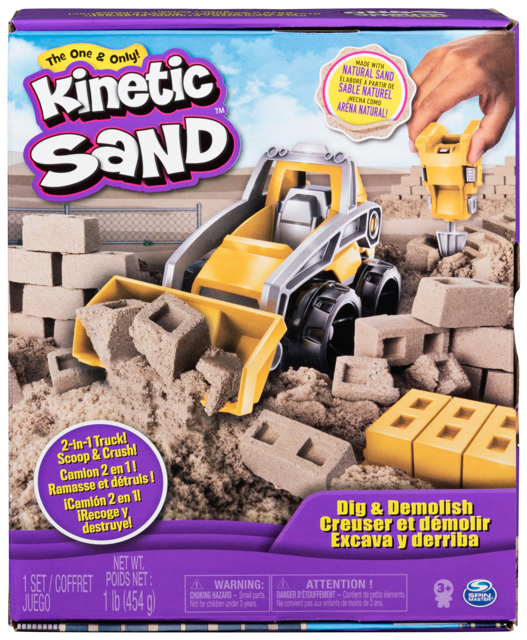 Kinetic Sand Baustellen Set - mit 454 g magischem Sand in Naturbraun, Bagger und Werkzeugen für krea