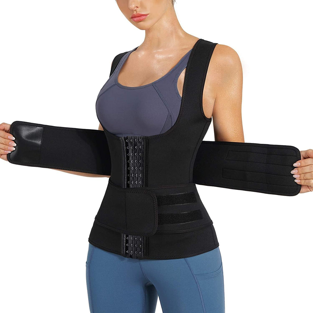 KUMAYES Sauna Weste Damen mit Bauchweggürtel Neopren korsett damen bauchweg waist trainer shapewear
