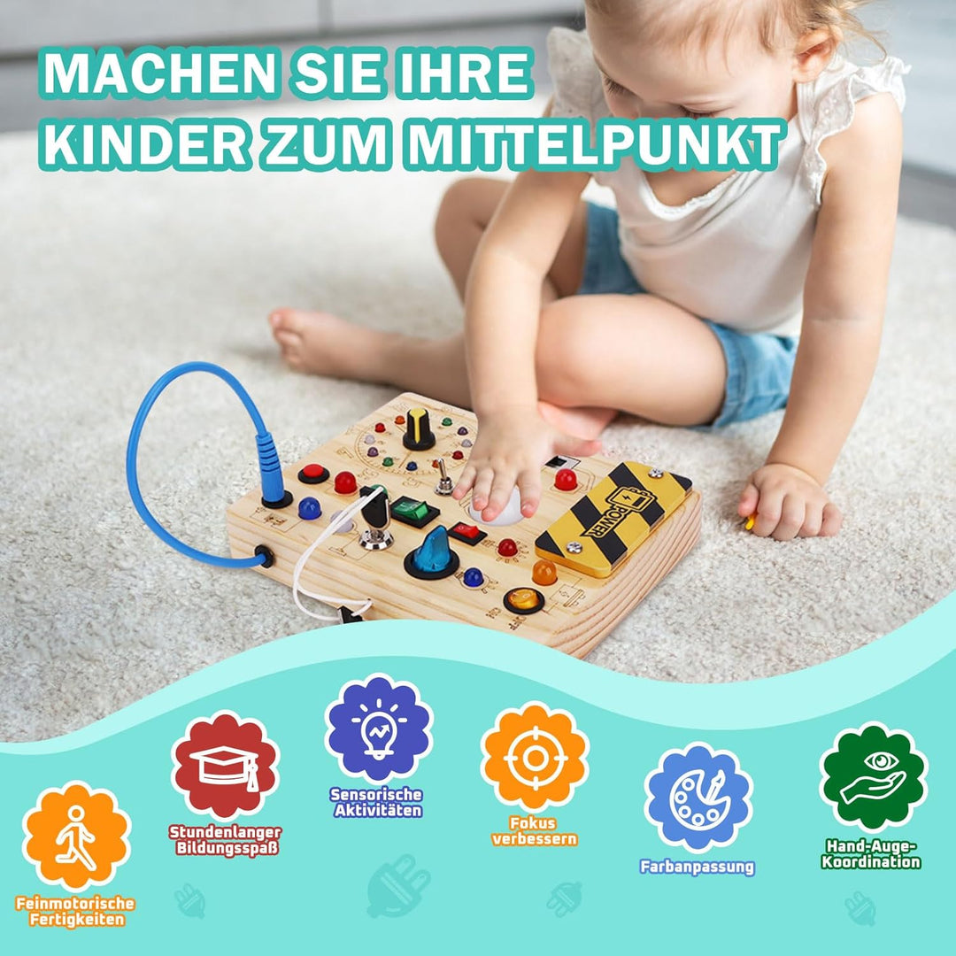 Busy Board Montessori Spielzeug ab 1 jahr Activity Board Holzspielzeug Mit 10 Schaltern und 23 LED L