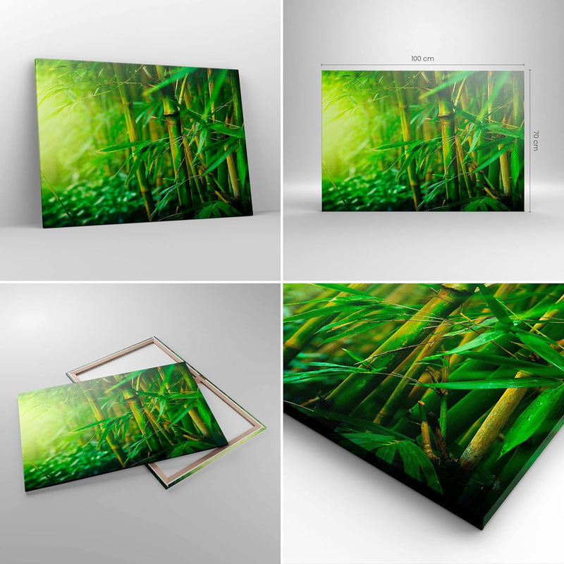 Bilder auf Leinwand 100x70cm Leinwandbild mit Rahmen Bambus Pflanze Gross Wanddeko Bild Schlafzimmer