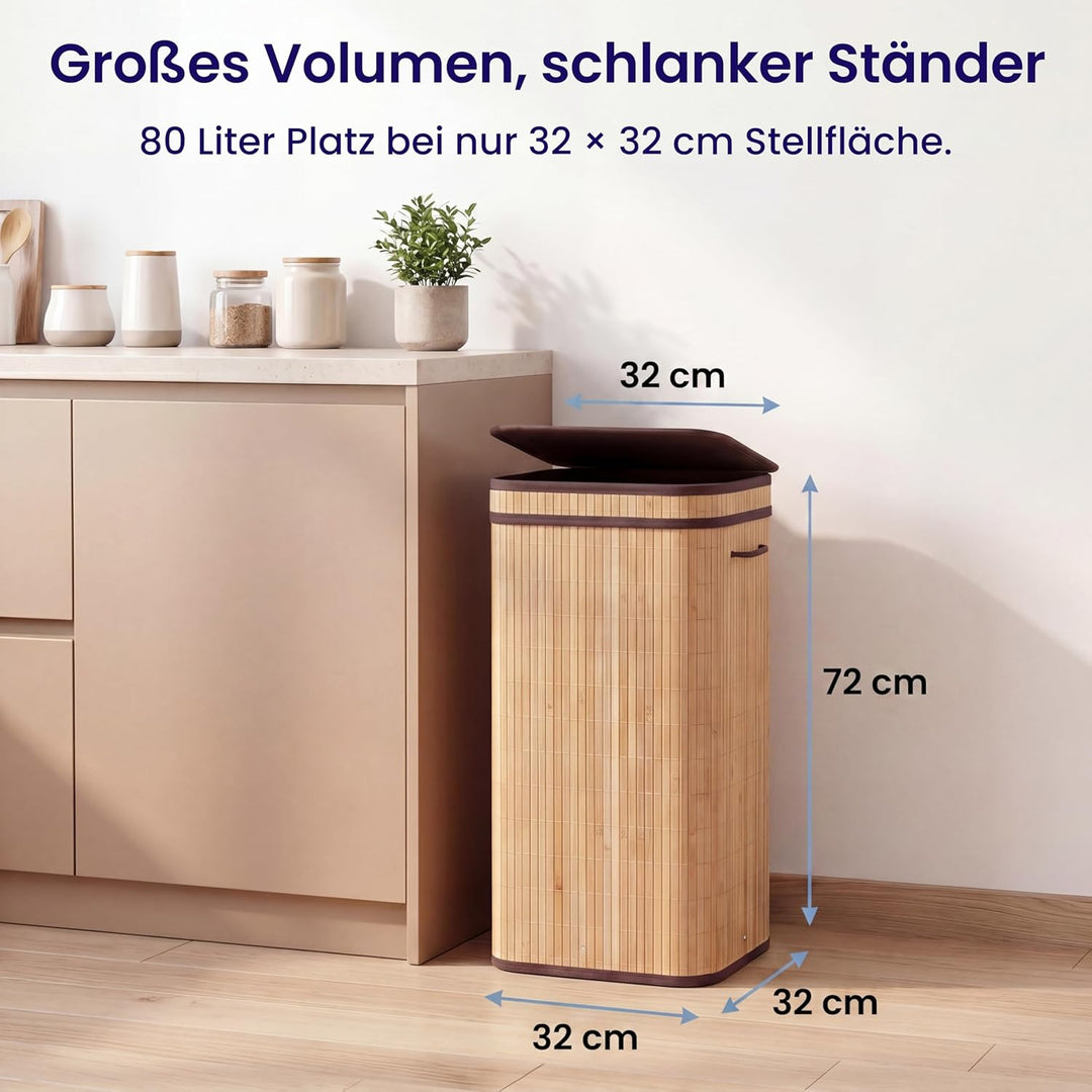 Gelber Sack Ständer I 80L, aus Bambus I Stabiler Müllsackständer mit Deckel I Extra für gelbe Säcke