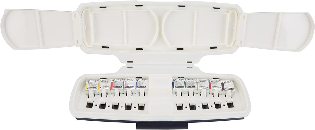Schmincke – AKADEMIE Aquarell Farbkasten, Grundsortiment 10 x 1/2 Näpfchen, 75 010 097, Kunststoffse