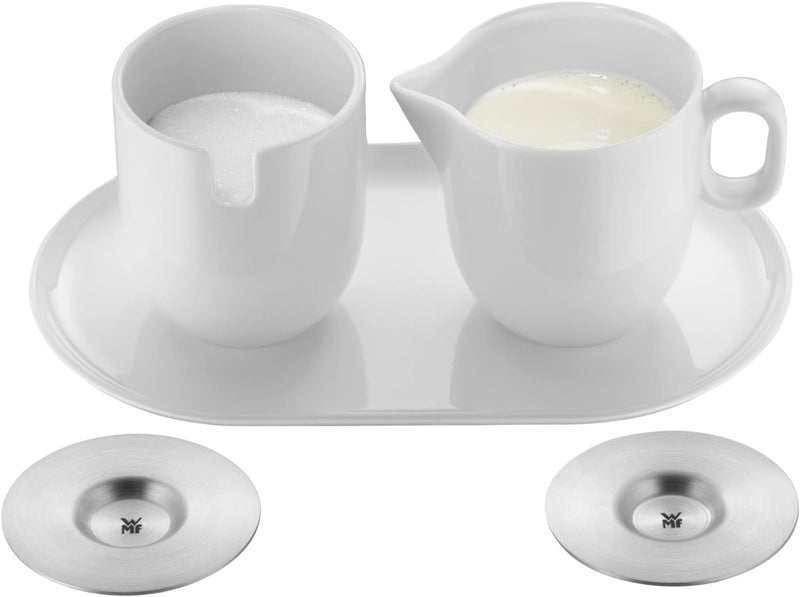 WMF Barista Zuckerdose 130 ml und Sahne-/ Milchkännchen Porzellan 170 ml mit Deckeln Set 3-teilig mi